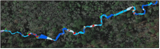 Example of a NEON stream morphology map via Google Earth at Domain 08 Mayfield Creek (MAYF). 